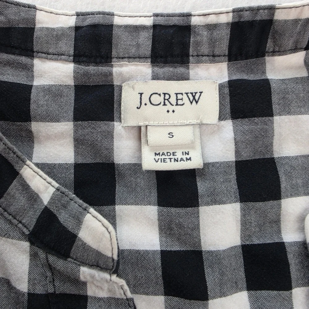 J.Crew Womens Black White Gingham Tie Front Short Sleeve Button Up Shirt Small